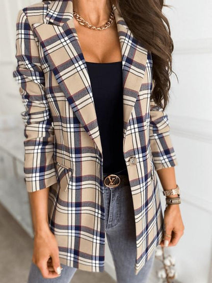 Blazers Long Sleeve Slim Single-Button Plaid Print Blazers - LuckyFash™