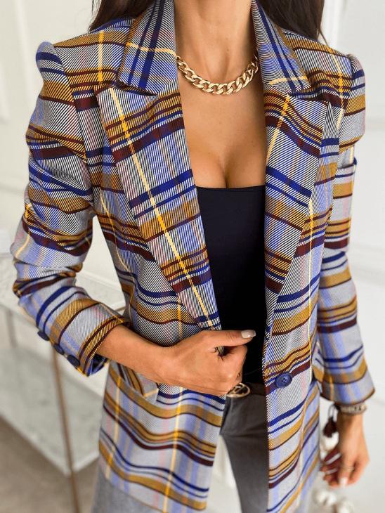 Blazers Long Sleeve Slim Single-Button Plaid Print Blazers - LuckyFash™