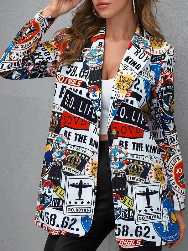 Women's Blazers Multicolor Letter Pattern Printed Fashionable Blazer - LuckyFash™
