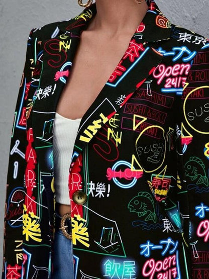 Women's Blazers Multicolor Letter Pattern Printed Fashionable Blazer - LuckyFash™