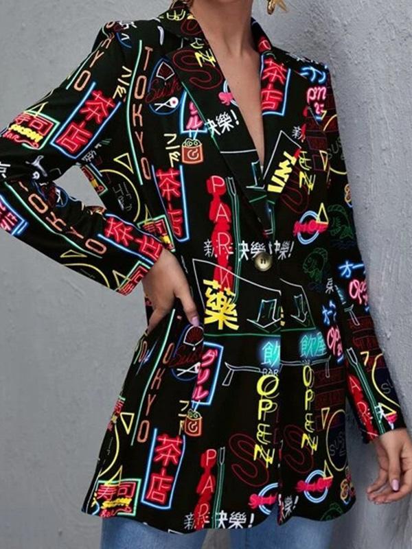 Women's Blazers Multicolor Letter Pattern Printed Fashionable Blazer - LuckyFash™