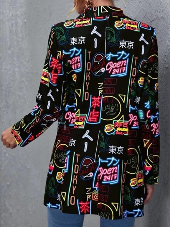Women's Blazers Multicolor Letter Pattern Printed Fashionable Blazer - LuckyFash™