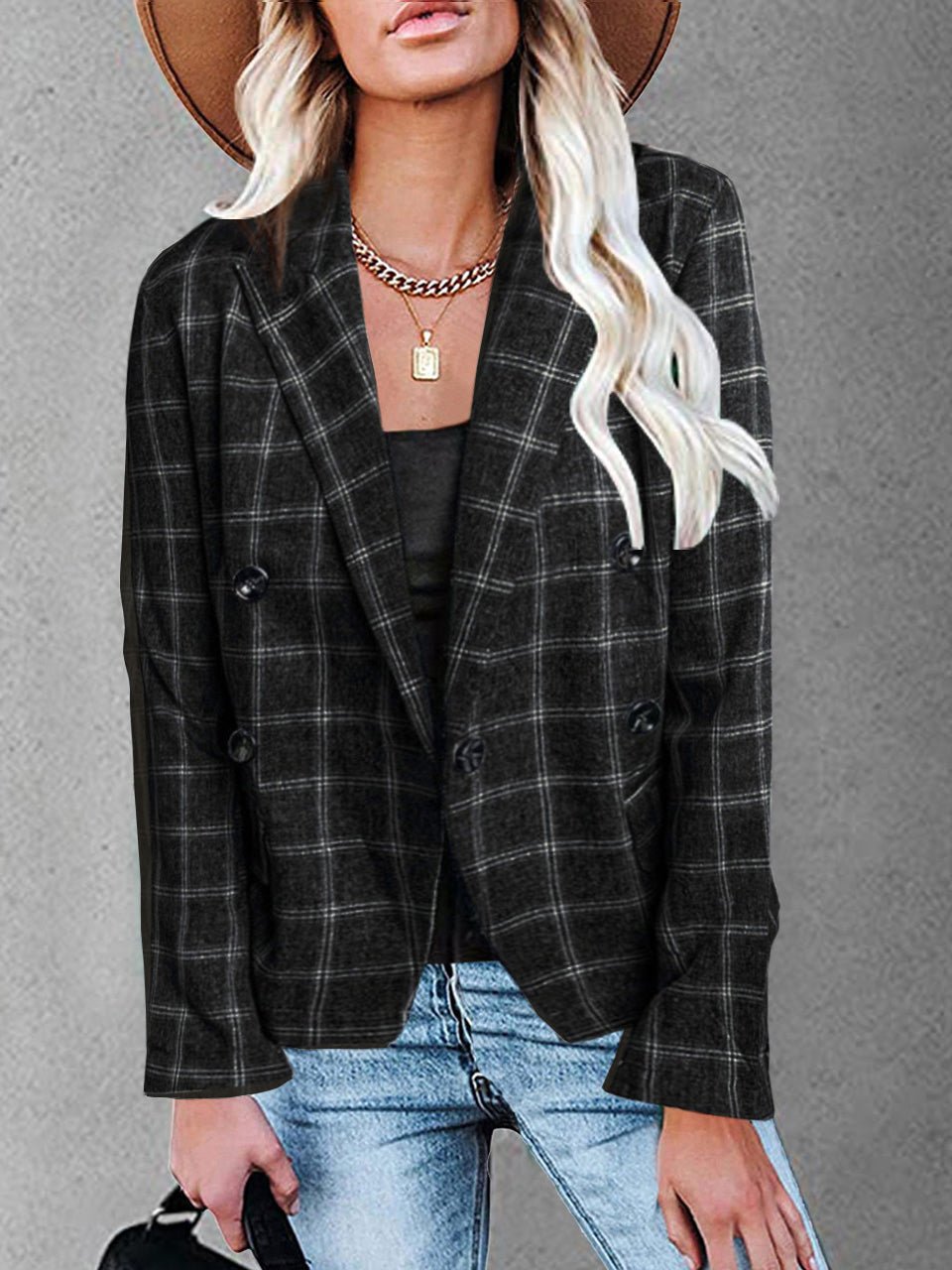 Women's Blazers Plaid Print Lapel Button Casual Blazer - LuckyFash™