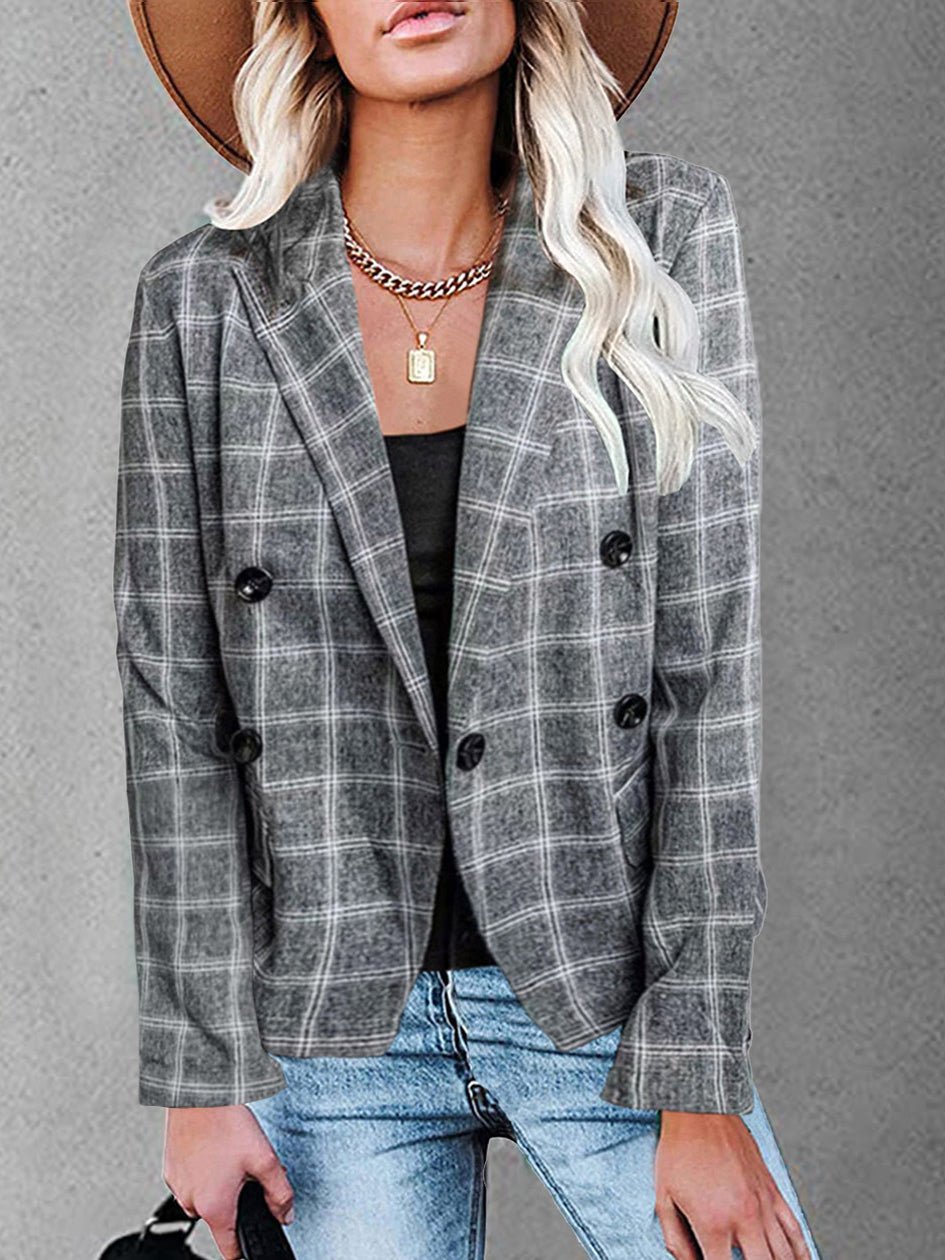 Women's Blazers Plaid Print Lapel Button Casual Blazer - LuckyFash™