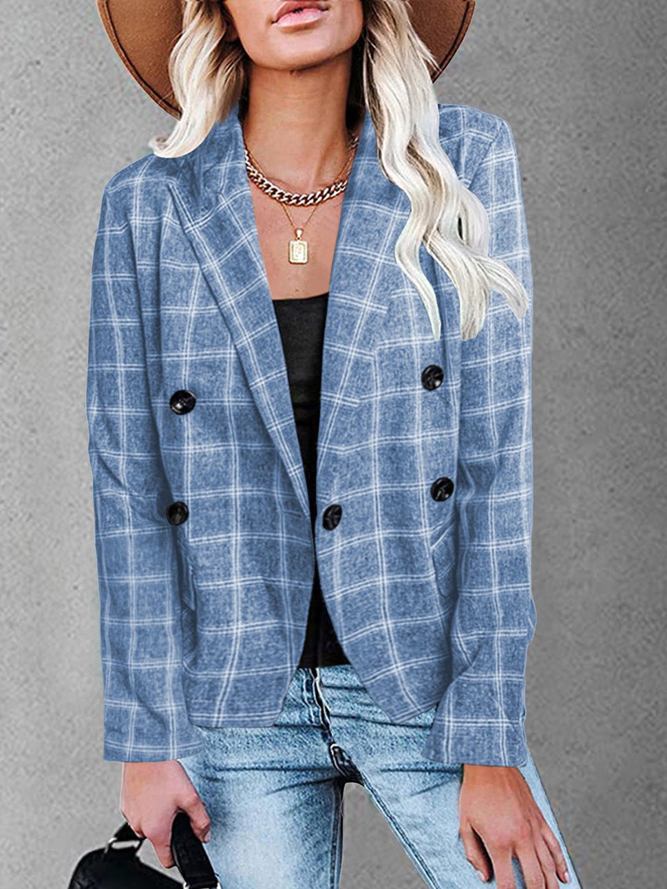 Women's Blazers Plaid Print Lapel Button Casual Blazer - LuckyFash™