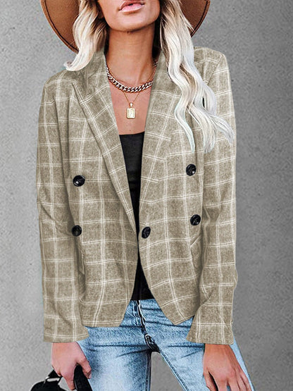 Women's Blazers Plaid Print Lapel Button Casual Blazer - LuckyFash™