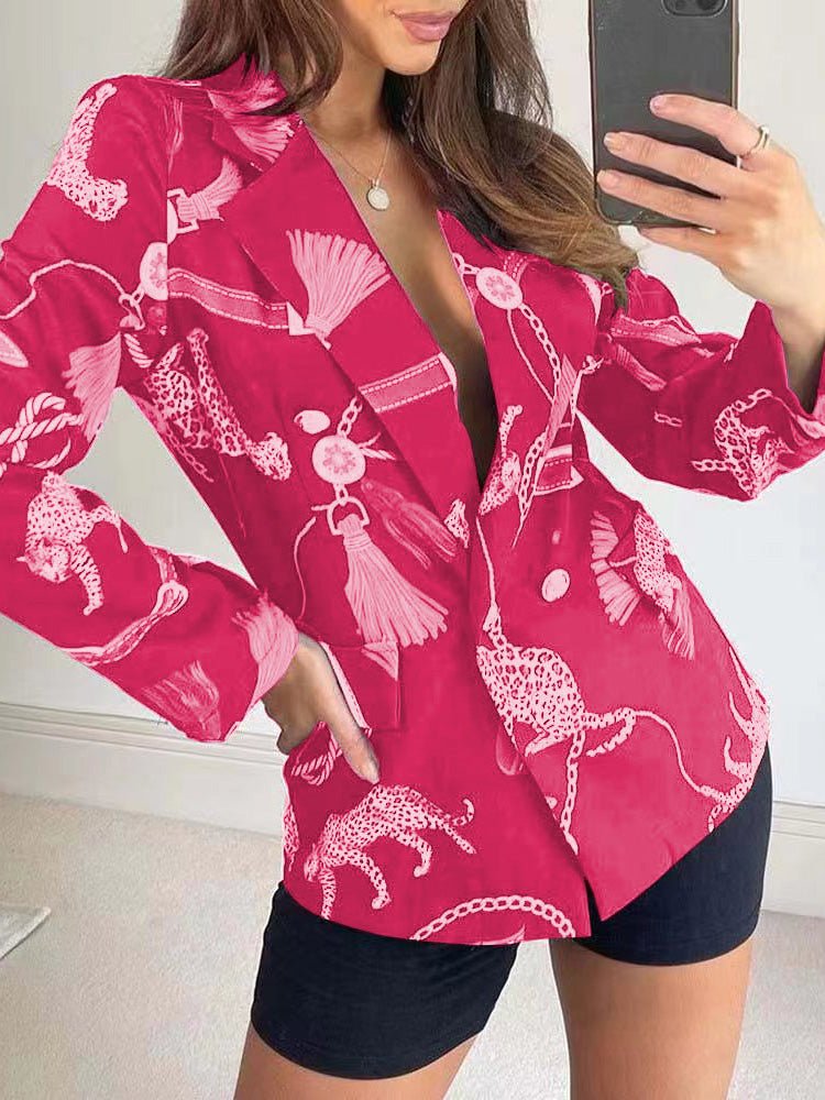 Women's Blazers Printed Lapel Double Breasted Blazers - LuckyFash™