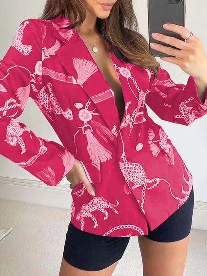 Women's Blazers Printed Lapel Double Breasted Blazers - LuckyFash™