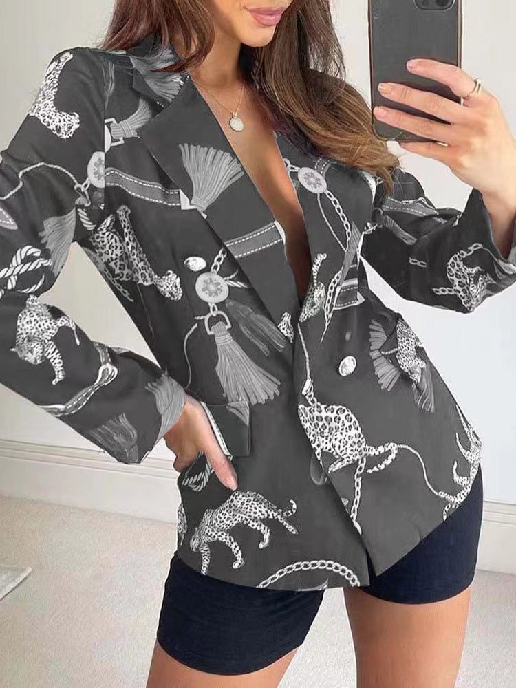 Women's Blazers Printed Lapel Double Breasted Blazers - LuckyFash™