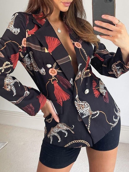 Women's Blazers Printed Lapel Double Breasted Blazers - LuckyFash™