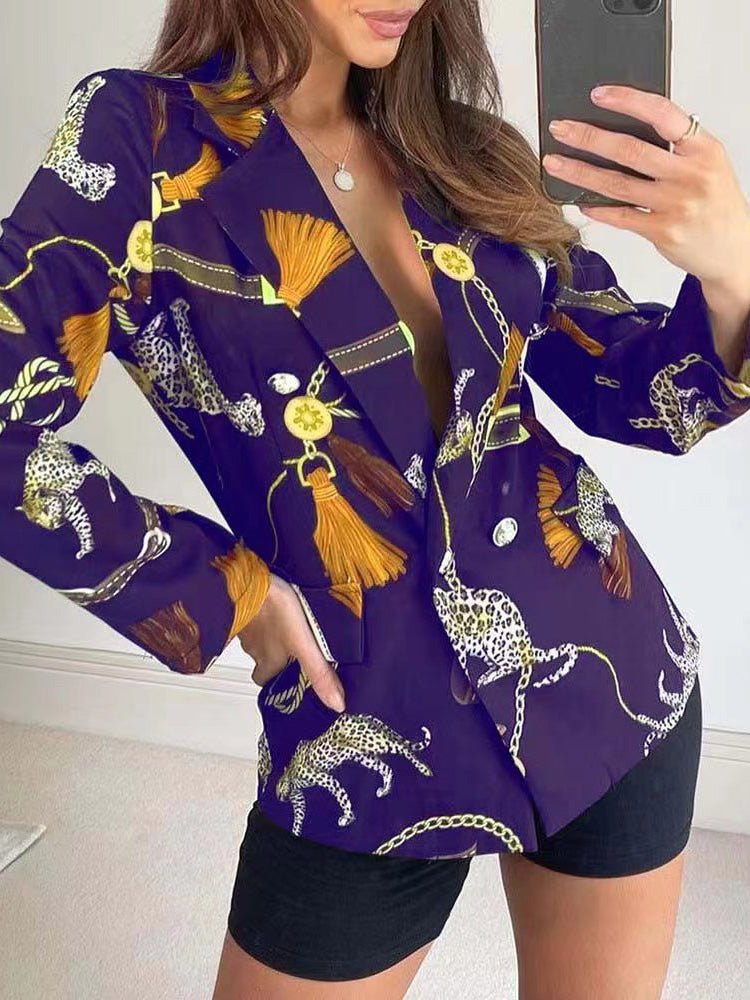 Women's Blazers Printed Lapel Double Breasted Blazers - LuckyFash™