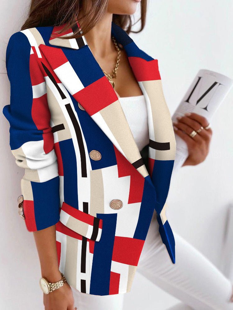 Women's Blazers Printed Lapel Double Breasted Long Sleeve Blazer - LuckyFash™