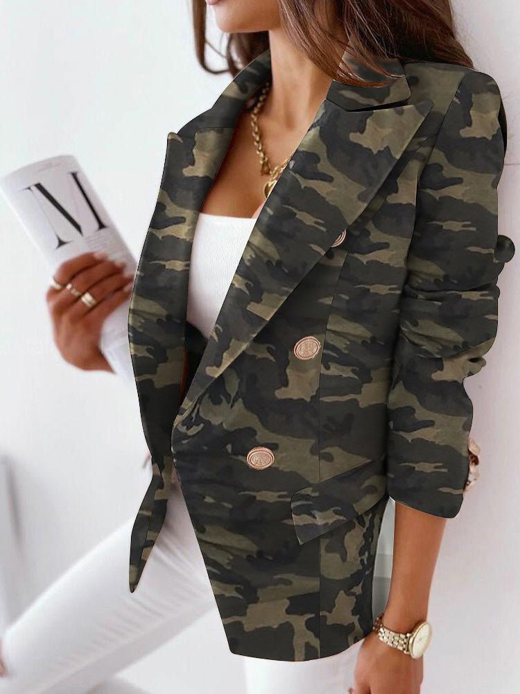 Women's Blazers Printed Lapel Double Breasted Long Sleeve Blazer - LuckyFash™