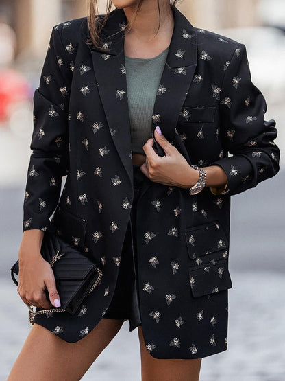 Women's Blazers Printed Lapel Long Sleeve Blazer - LuckyFash™