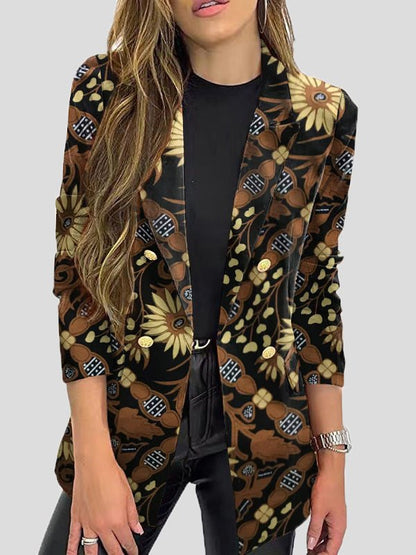 Women's Blazers Printed Lapel Long Sleeve Blazers - LuckyFash™