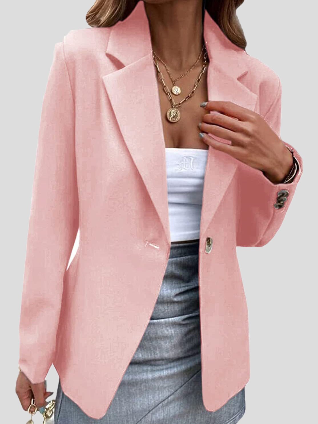 Women's Blazers Solid Lapel One Button Blazers - LuckyFash™