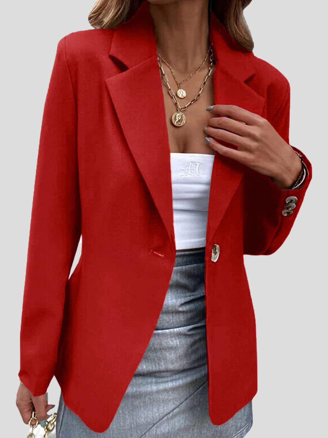 Women's Blazers Solid Lapel One Button Blazers - LuckyFash™