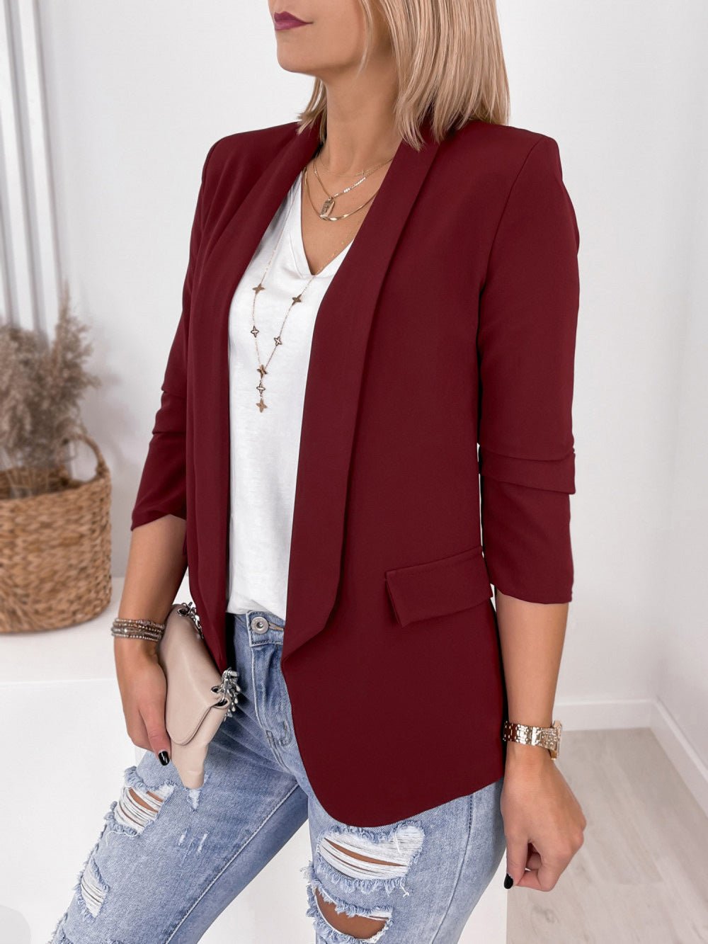 Women's Blazers Solid Lapel Slim Fit Long Sleeve Blazer - LuckyFash™