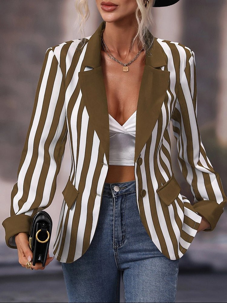 Women's Blazers Striped Lapel Commuter Long Sleeve Blazer - LuckyFash™