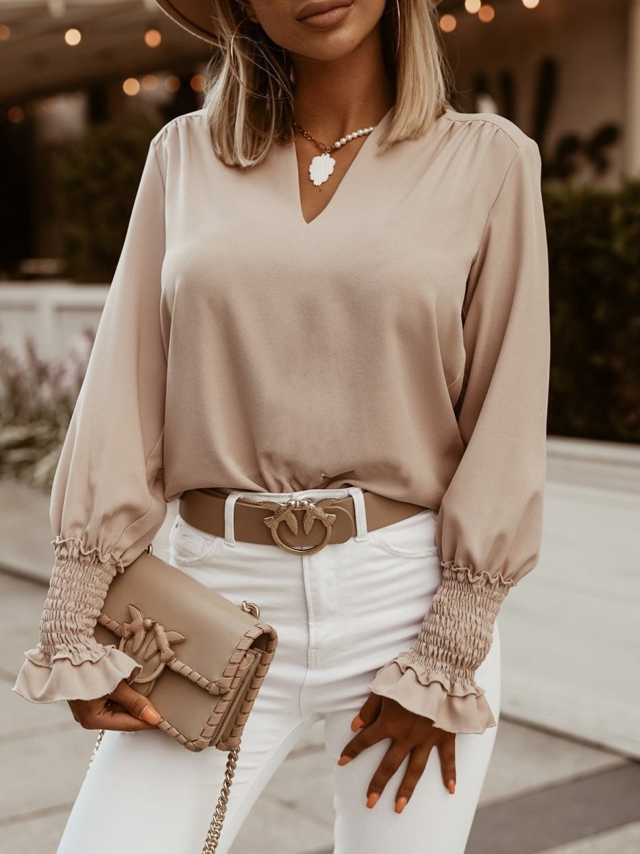 Blouse Pure Simple V-Neck Long Sleeve Blouse - LuckyFash™