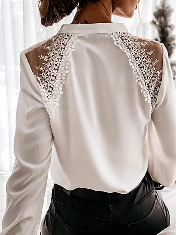 Women's Blouse V-Neck Single-Breasted Lace Long Sleeve Blouse - LuckyFash™