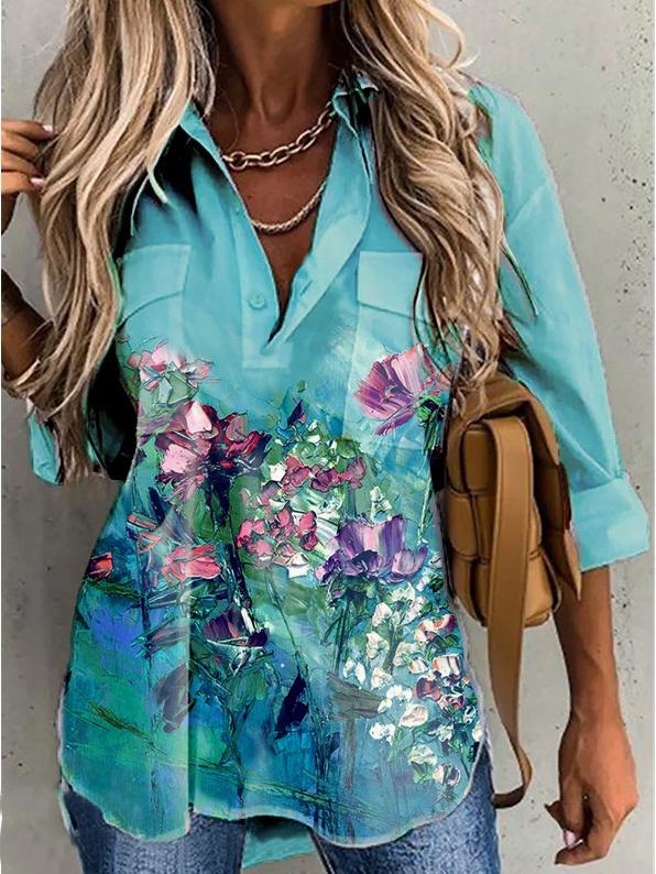 Women's Blouses Abstract Painting Print Long Sleeve Pocket Blouse - LuckyFash™