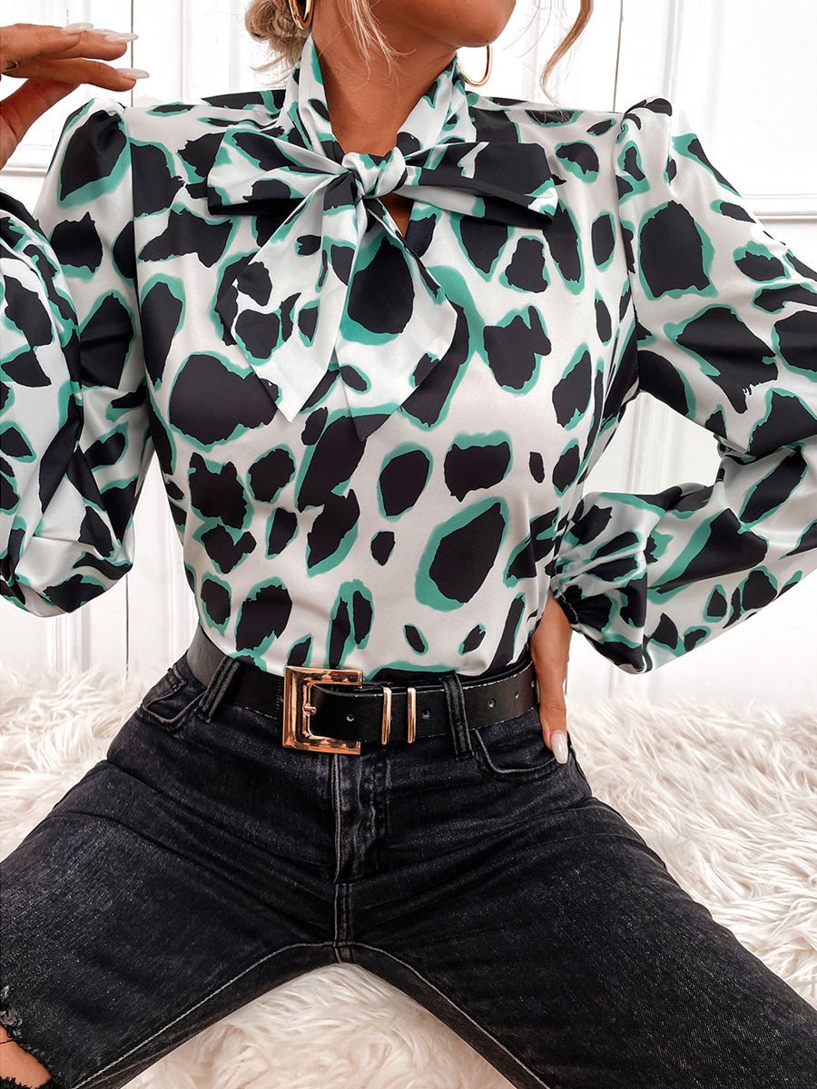 Women's Blouses Belted Print Lantern Long Sleeve Blouse - LuckyFash™