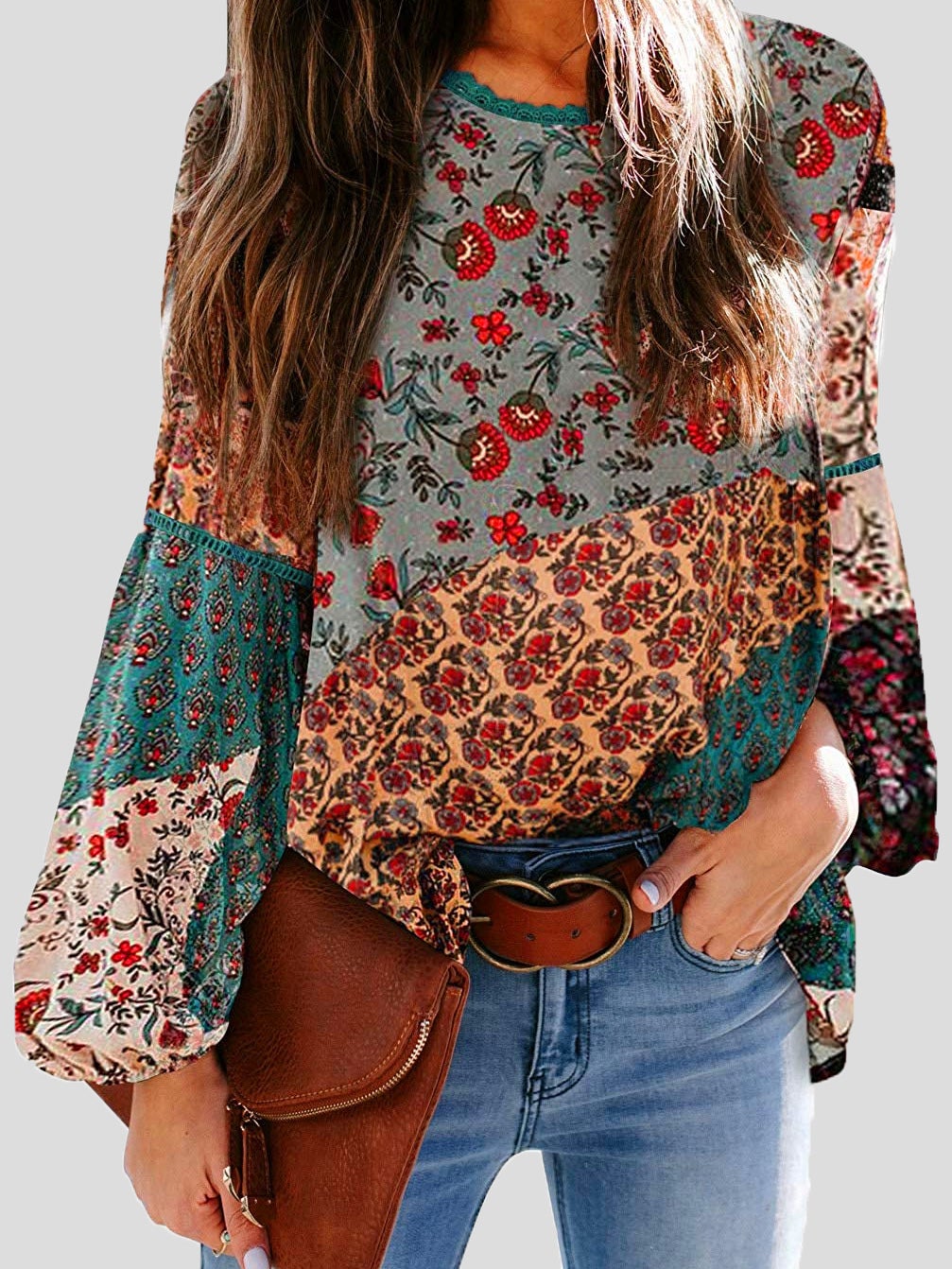 Blouses Bohemian Printed Bubble Long Sleeve Blouse - LuckyFash™