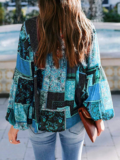 Blouses Bohemian Printed Bubble Long Sleeve Blouse - LuckyFash™