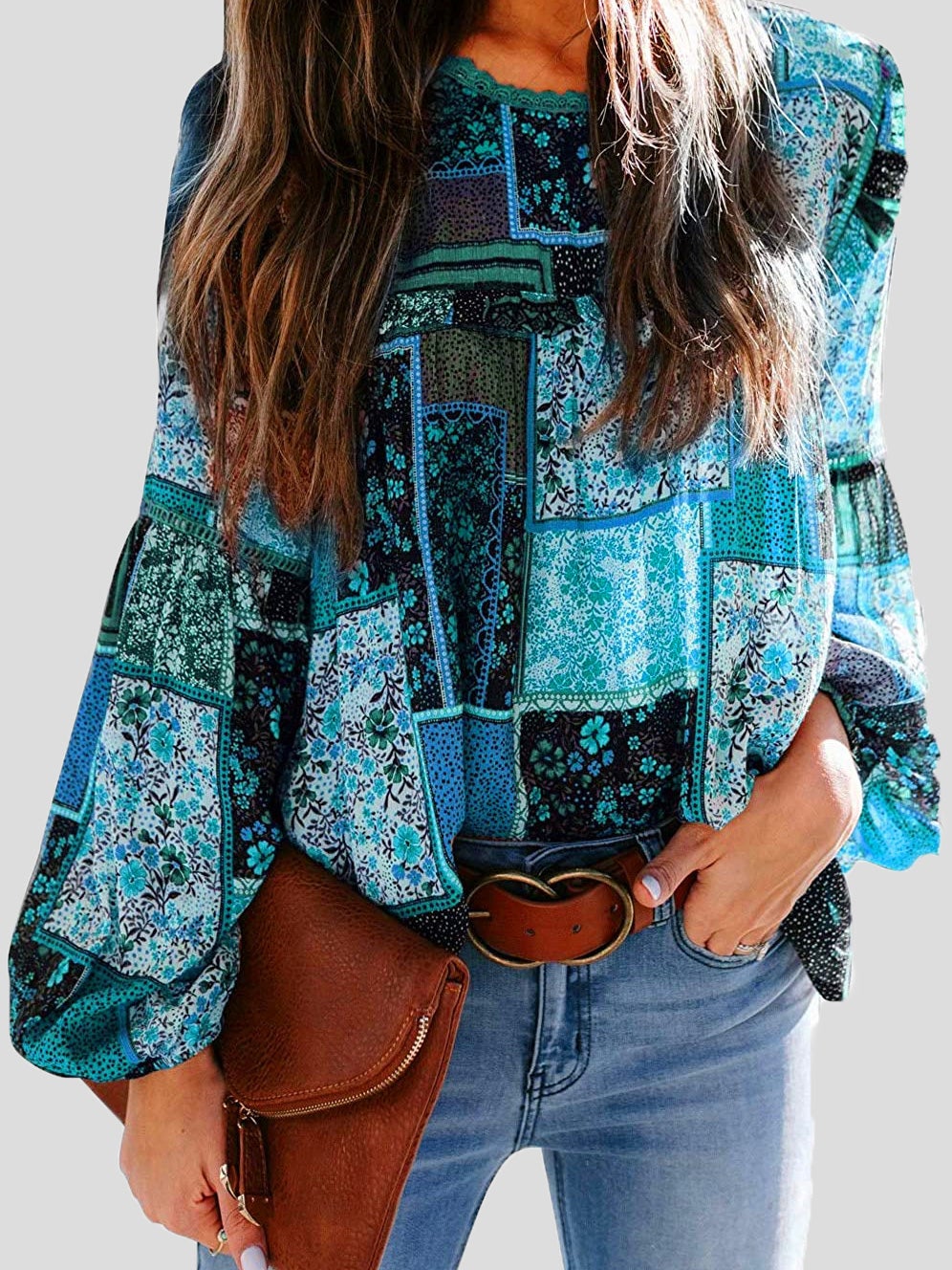 Blouses Bohemian Printed Bubble Long Sleeve Blouse - LuckyFash™