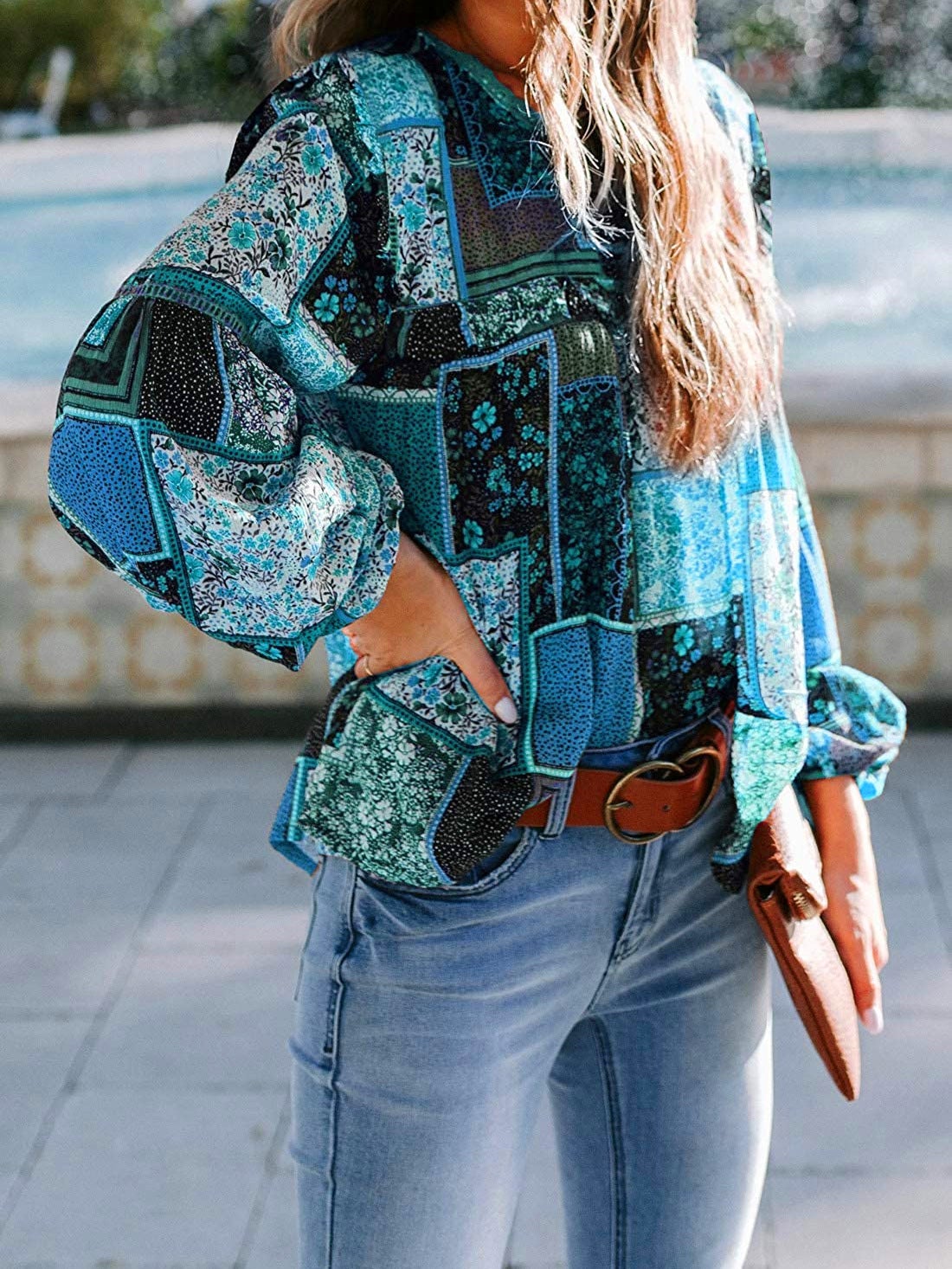 Blouses Bohemian Printed Bubble Long Sleeve Blouse - LuckyFash™