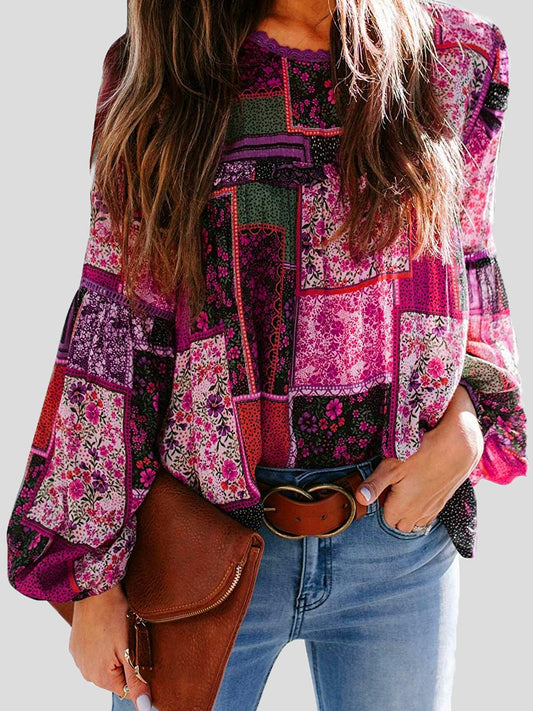 Blouses Bohemian Printed Bubble Long Sleeve Blouse - LuckyFash™