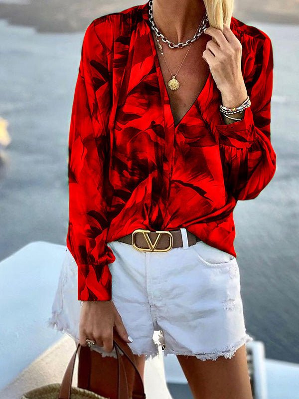 Women's Blouses Boho Print V-Neck Long Sleeve Blouse - LuckyFash™