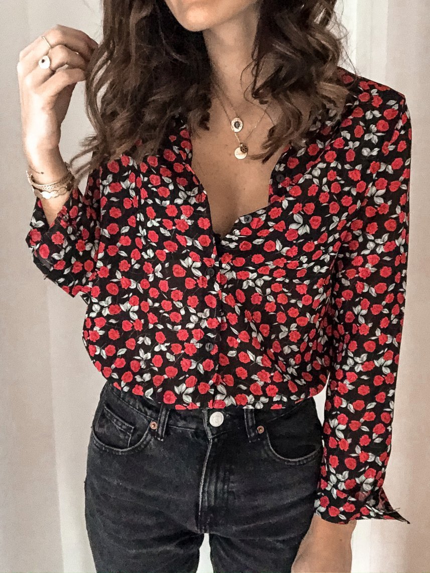 Women's Blouses Bronzing Print Lapel Button Long Sleeve Blouse - LuckyFash™