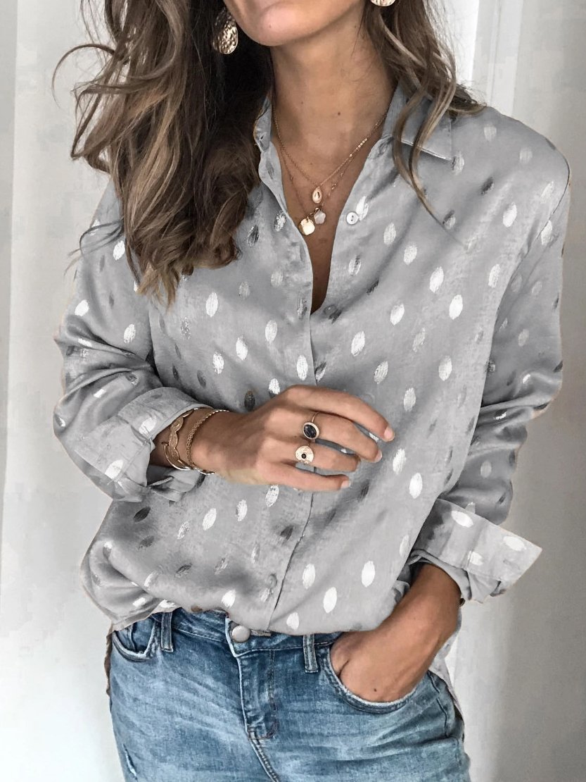 Women's Blouses Bronzing Print Lapel Button Long Sleeve Blouse - LuckyFash™