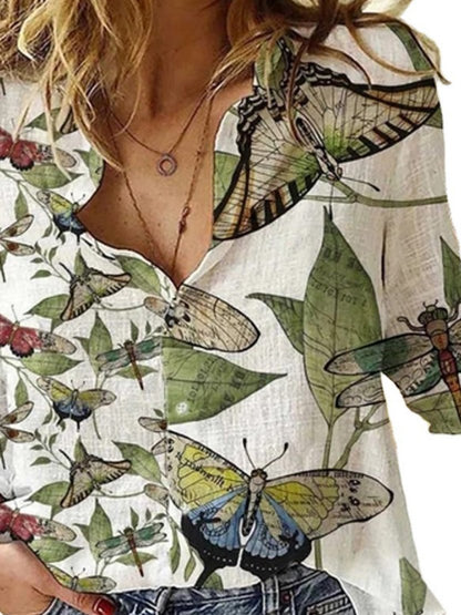 Women's Blouses Butterfly Print Button Long Sleeve Blouse - LuckyFash™