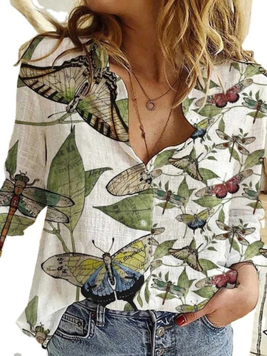 Women's Blouses Butterfly Print Button Long Sleeve Blouse - LuckyFash™