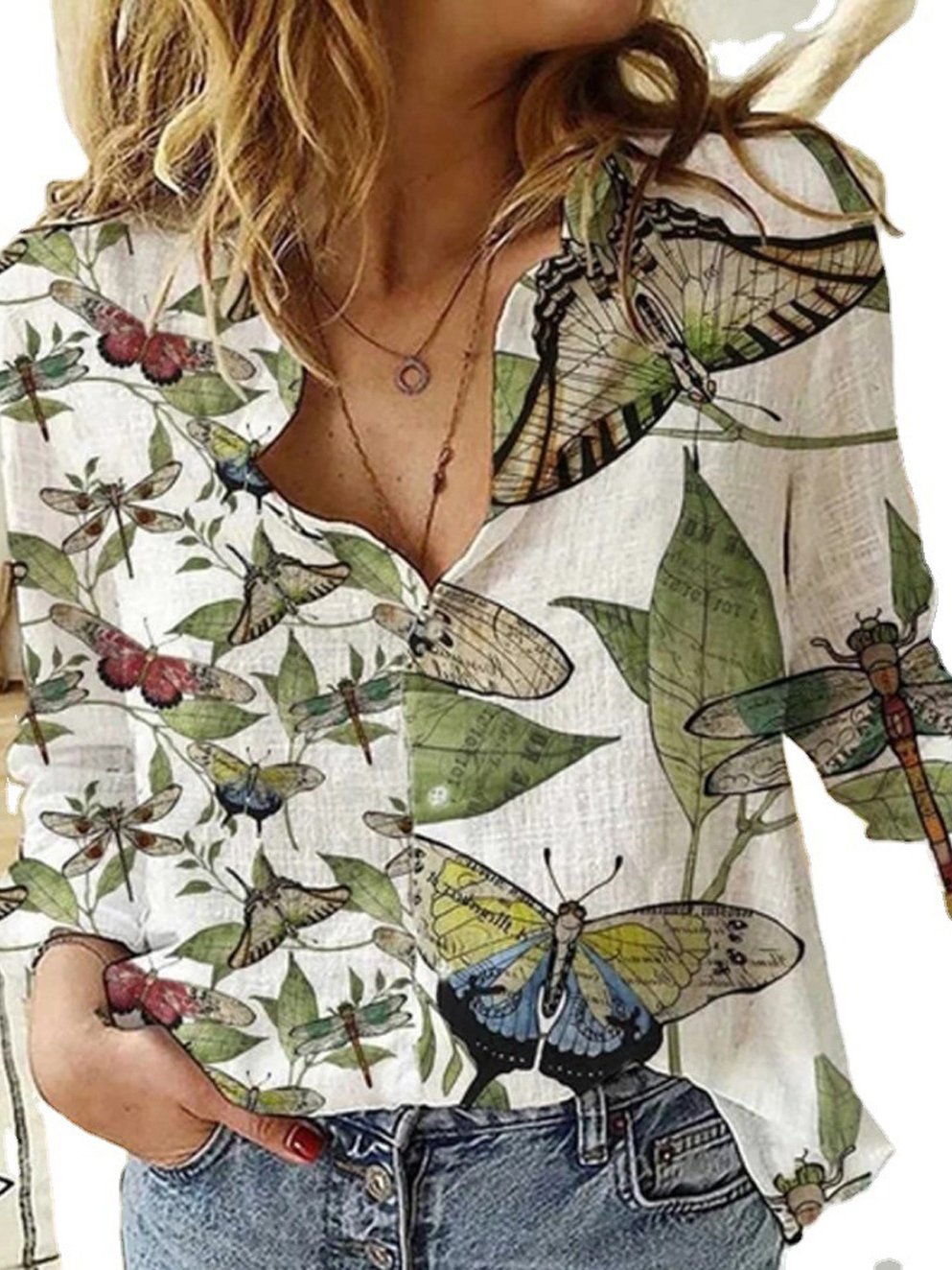 Women's Blouses Butterfly Print Button Long Sleeve Blouse - LuckyFash™