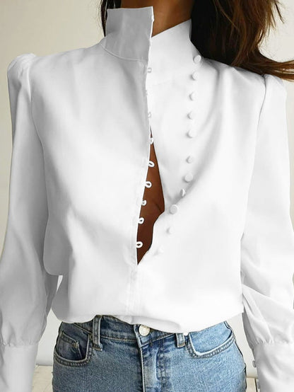 Blouses Casual Button Stand Collar Long Sleeve Blouse - LuckyFash™