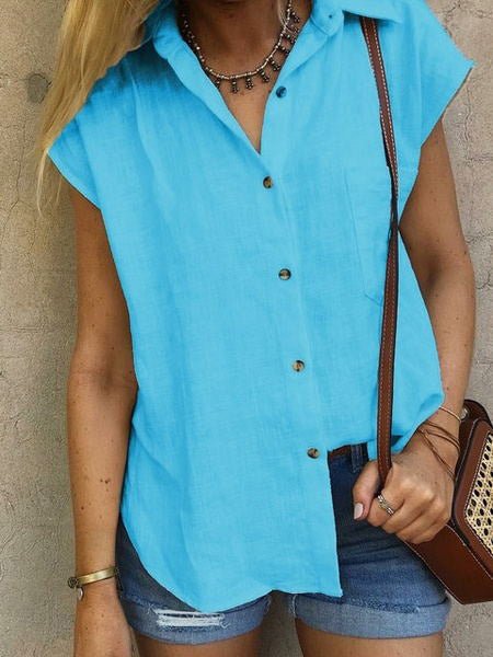 Blouses Casual Lapel Button Short Sleeve Blouse - LuckyFash™