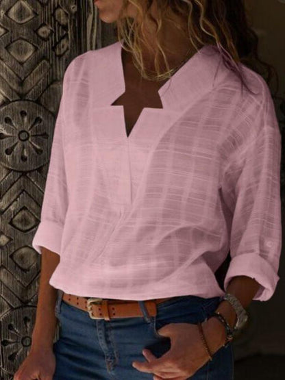 Women's Blouses Casual Solid V-Neck Long Sleeve Blouse - LuckyFash™