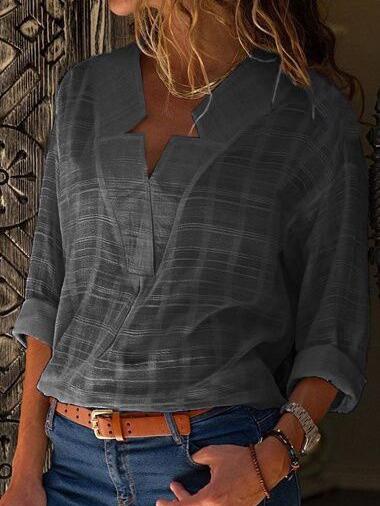 Women's Blouses Casual Solid V-Neck Long Sleeve Blouse - LuckyFash™