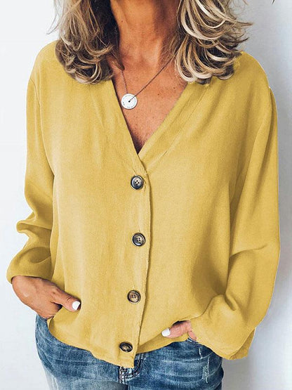 Blouses Casual V-Neck Button Long Sleeve Blouse - LuckyFash™