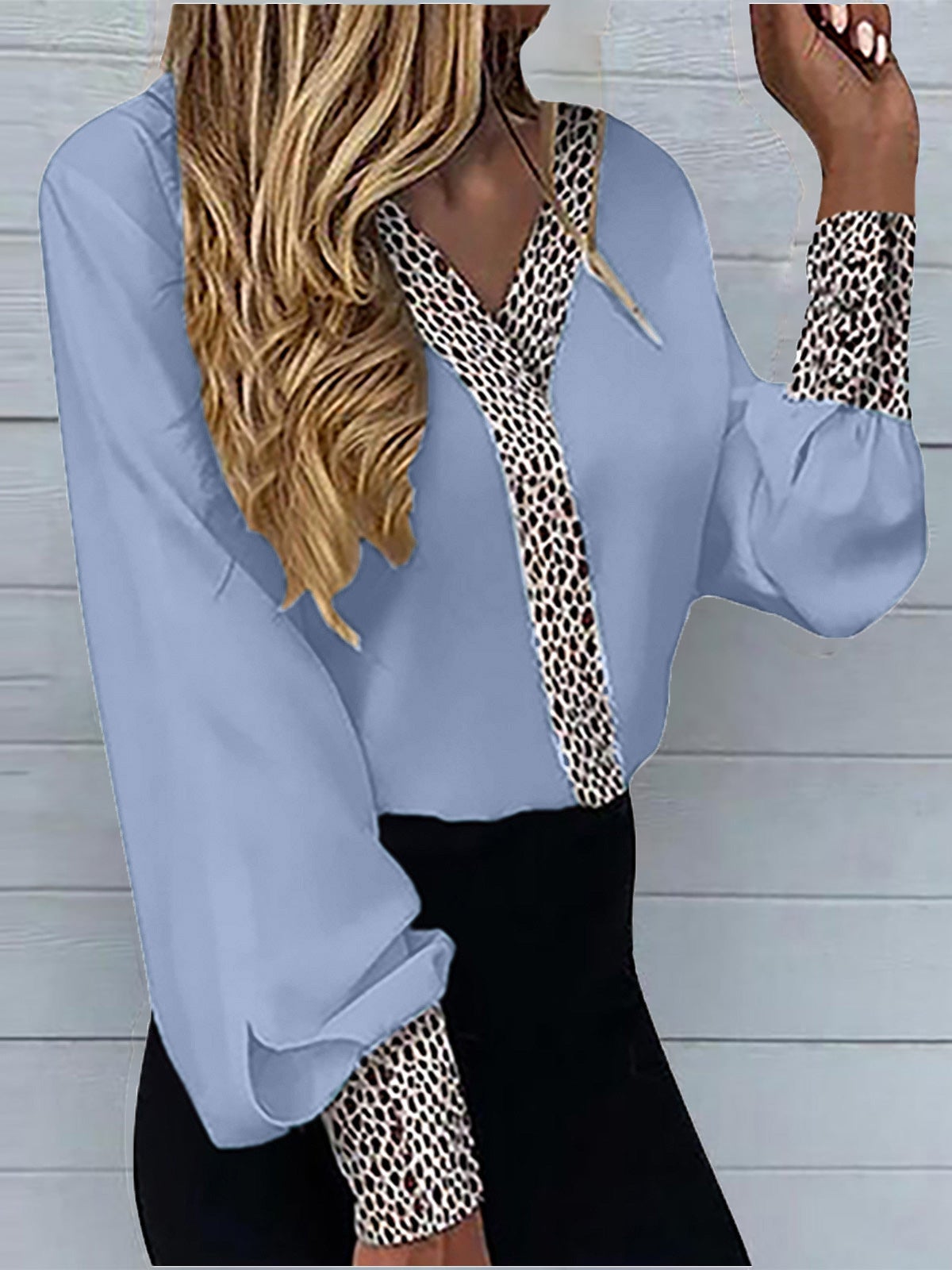 Women's Blouses Casual V-Neck Leopard Print Long Sleeve Blouse - LuckyFash™