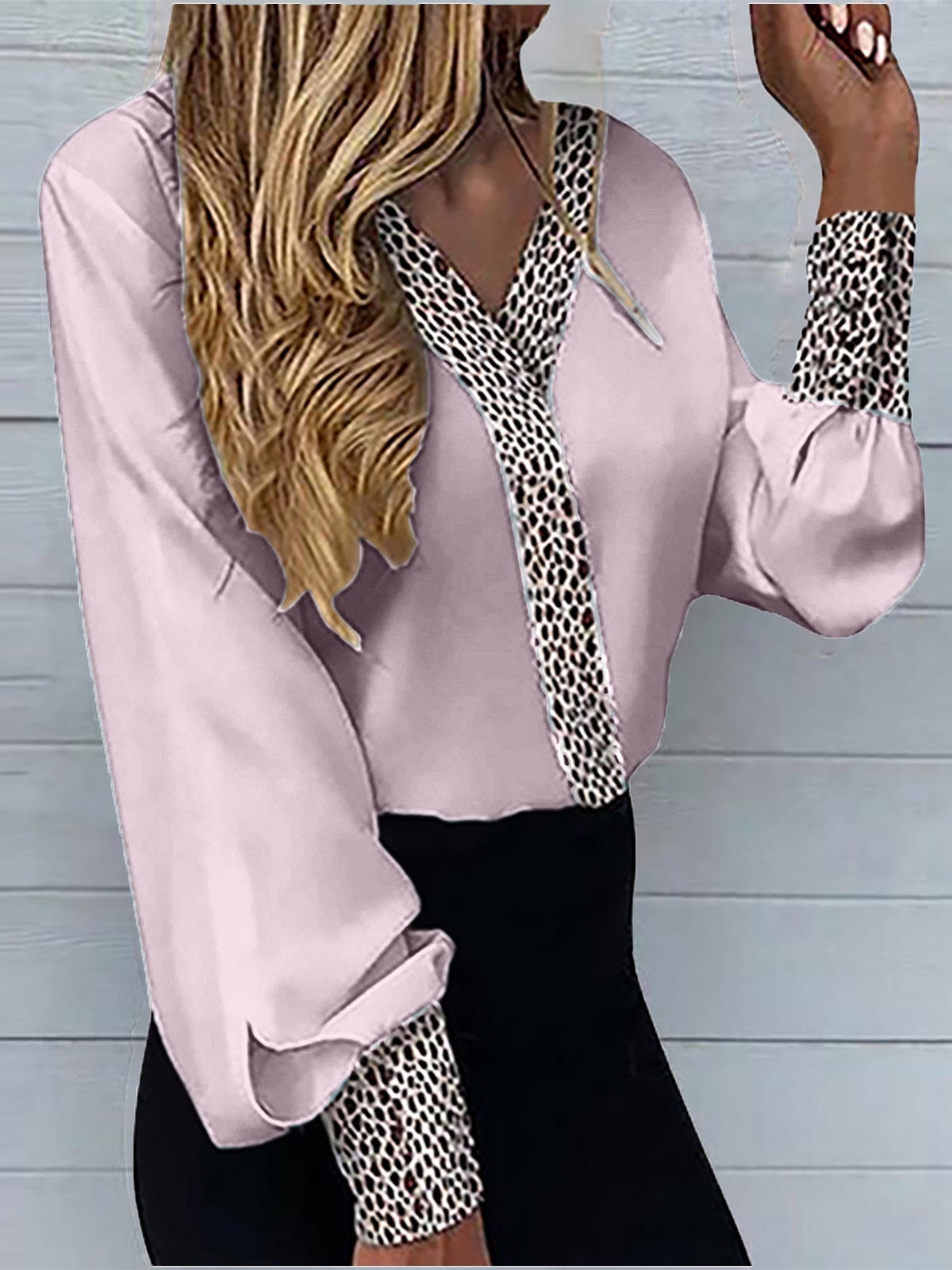 Women's Blouses Casual V-Neck Leopard Print Long Sleeve Blouse - LuckyFash™