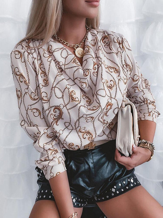 Women's Blouses Chain Print Long Sleeve Bottoming Blouses - LuckyFash™