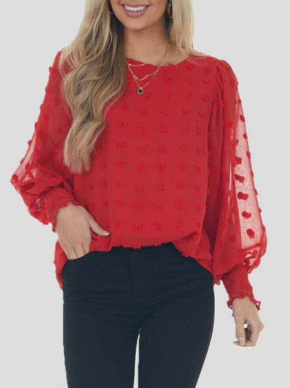 Women's Blouses Chiffon Jacquard Dot Lantern Long Sleeve Blouse - LuckyFash™