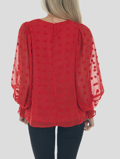 Women's Blouses Chiffon Jacquard Dot Lantern Long Sleeve Blouse - LuckyFash™