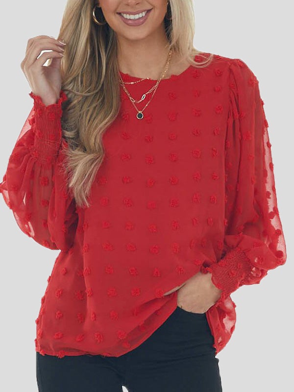 Women's Blouses Chiffon Jacquard Dot Lantern Long Sleeve Blouse - LuckyFash™