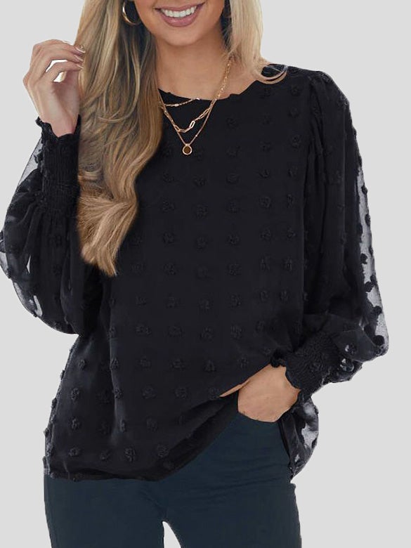 Women's Blouses Chiffon Jacquard Dot Lantern Long Sleeve Blouse - LuckyFash™